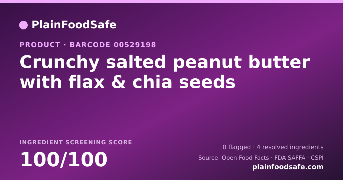 Share card for Crunchy salted peanut butter with flax & chia seeds Food Ingredient Profile