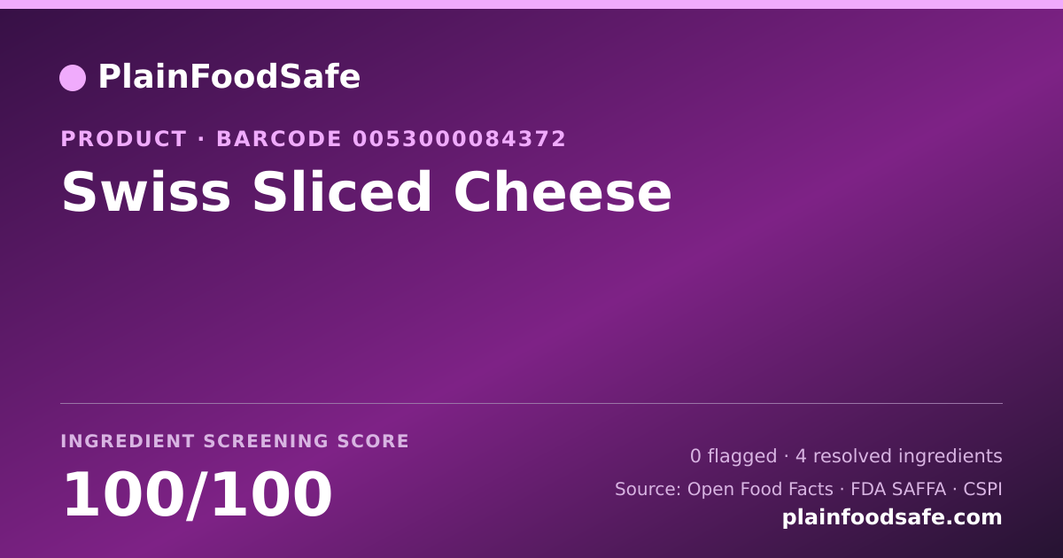 Share card for Swiss Sliced Cheese Food Ingredient Profile