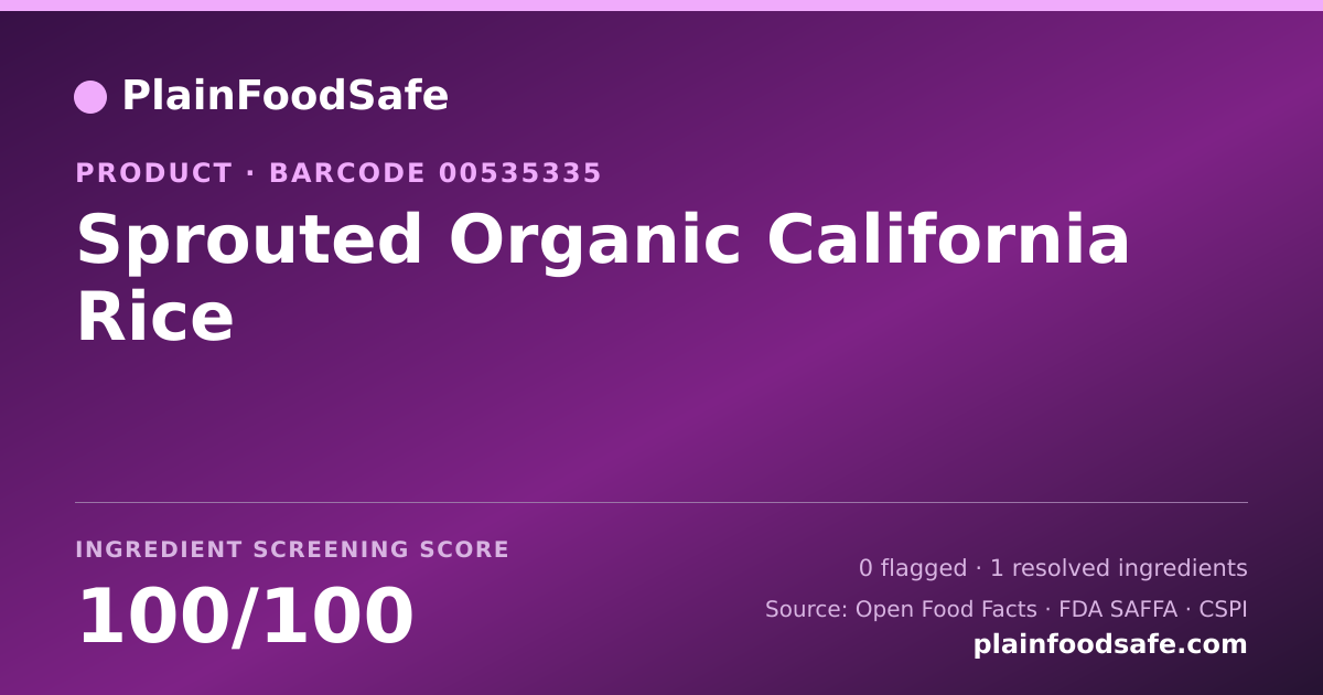 Share card for Sprouted Organic California Rice Food Ingredient Profile