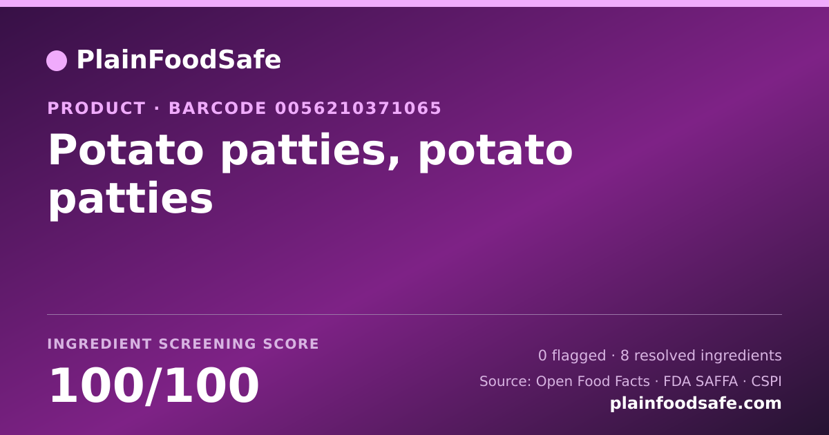 Share card for Potato patties, potato patties Food Ingredient Profile