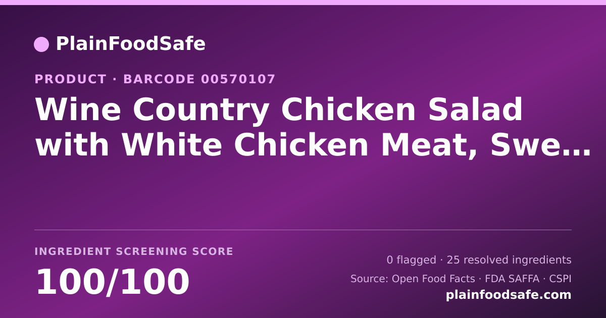 Share card for Wine Country Chicken Salad with White Chicken Meat, Sweetened Dried Cranberries & Pecans Food Ingredient Profile