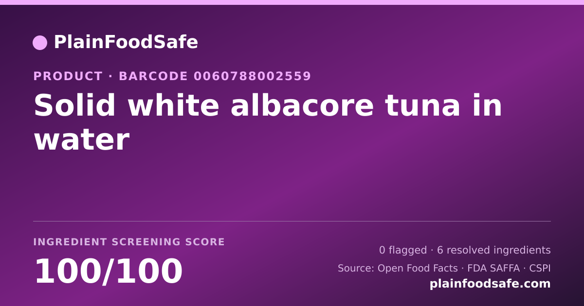 Share card for Solid white albacore tuna in water Food Ingredient Profile