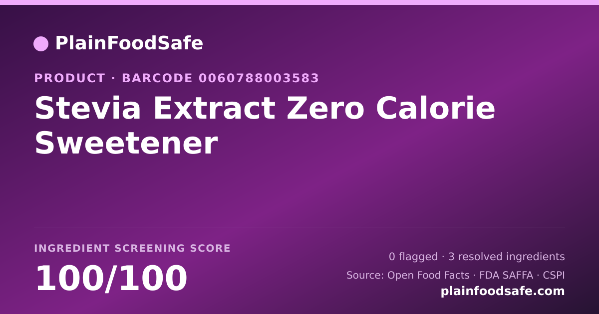 Share card for Stevia Extract Zero Calorie Sweetener Food Ingredient Profile