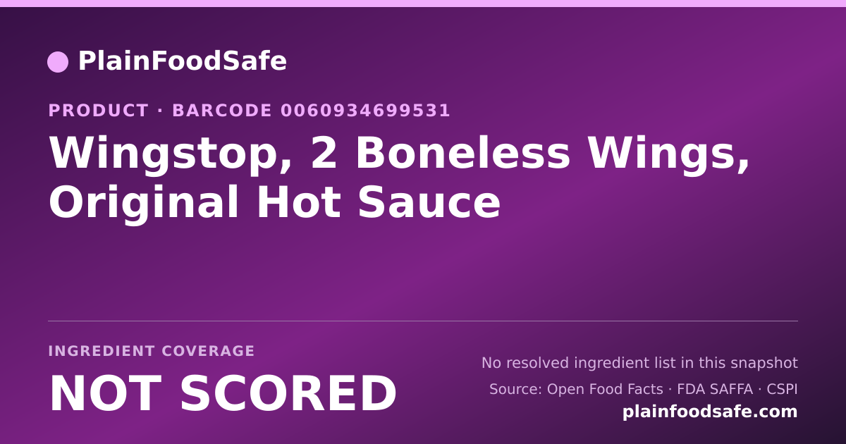 Share card for Wingstop, 2 Boneless Wings, Original Hot Sauce Food Ingredient Profile