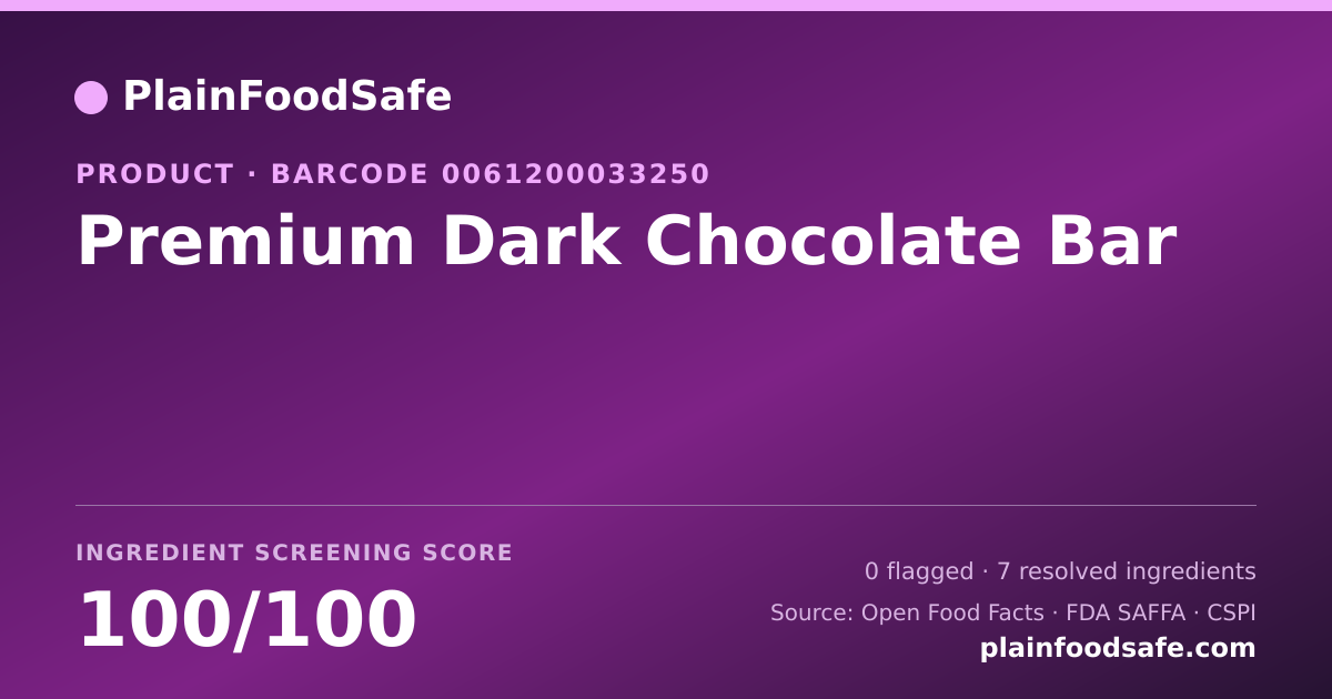Share card for Premium Dark Chocolate Bar Food Ingredient Profile