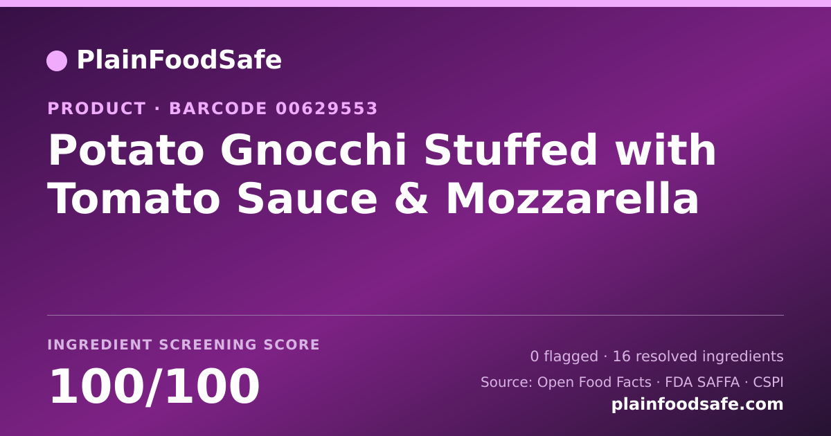 Share card for Potato Gnocchi Stuffed with Tomato Sauce & Mozzarella Food Ingredient Profile