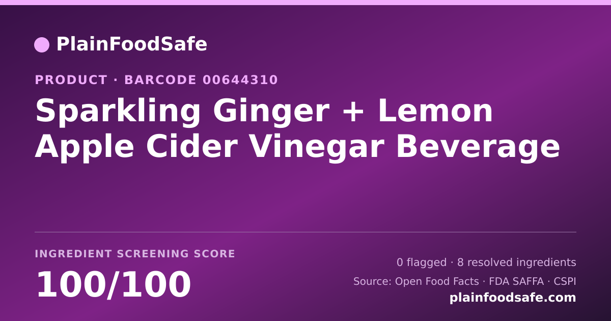 Share card for Sparkling Ginger + Lemon Apple Cider Vinegar Beverage Food Ingredient Profile