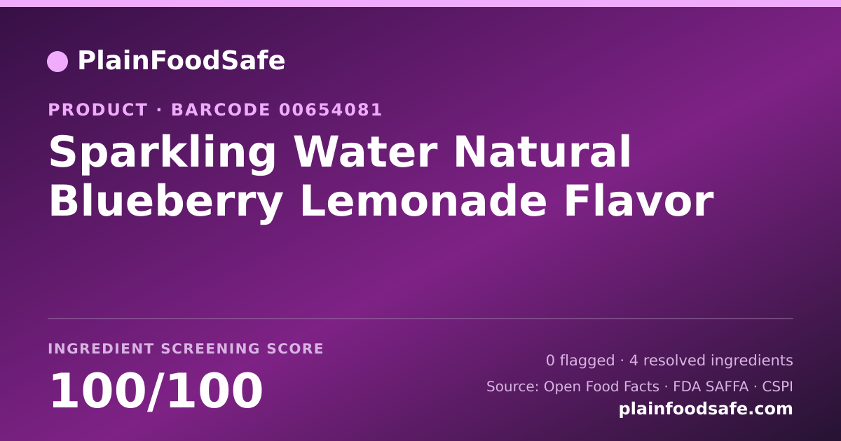 Share card for Sparkling Water Natural Blueberry Lemonade Flavor Food Ingredient Profile