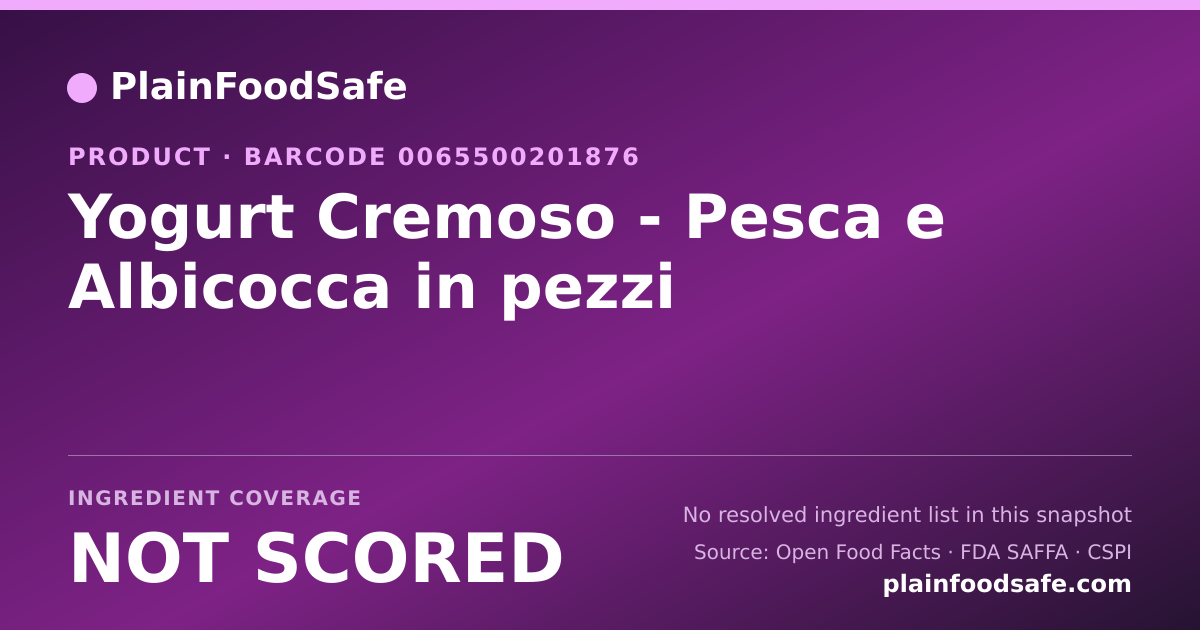 Share card for Yogurt Cremoso - Pesca e Albicocca in pezzi Food Ingredient Profile