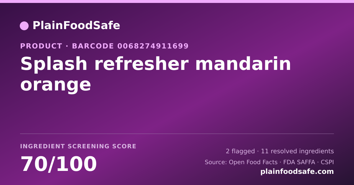 Share card for Splash refresher mandarin orange Food Ingredient Profile