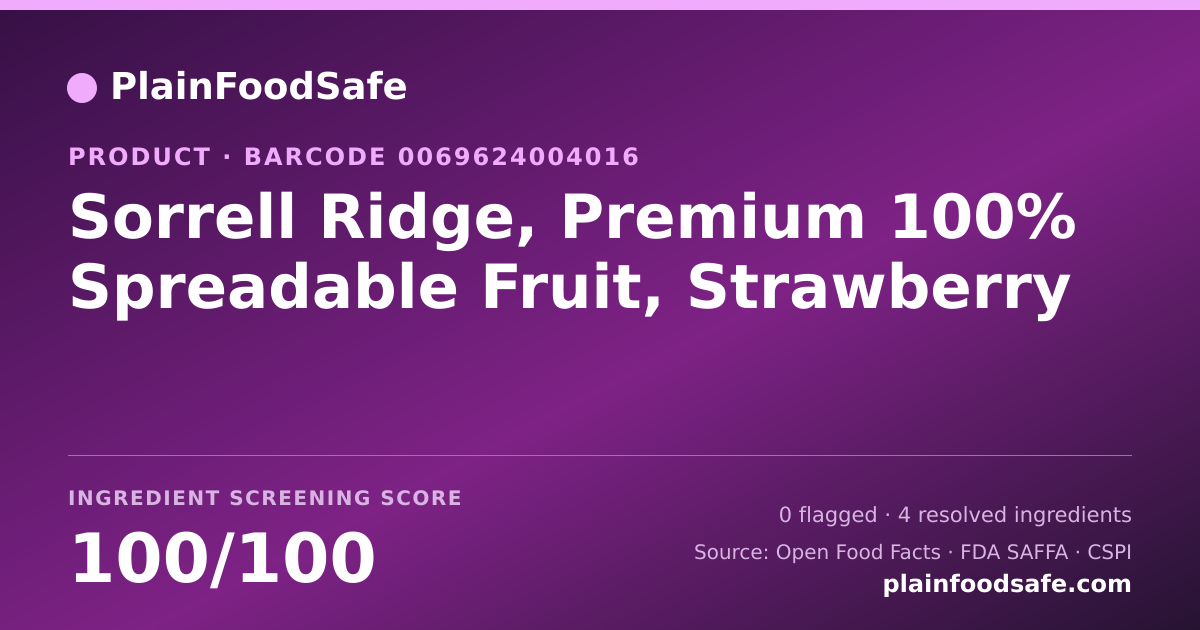 Share card for Sorrell Ridge, Premium 100% Spreadable Fruit, Strawberry Food Ingredient Profile
