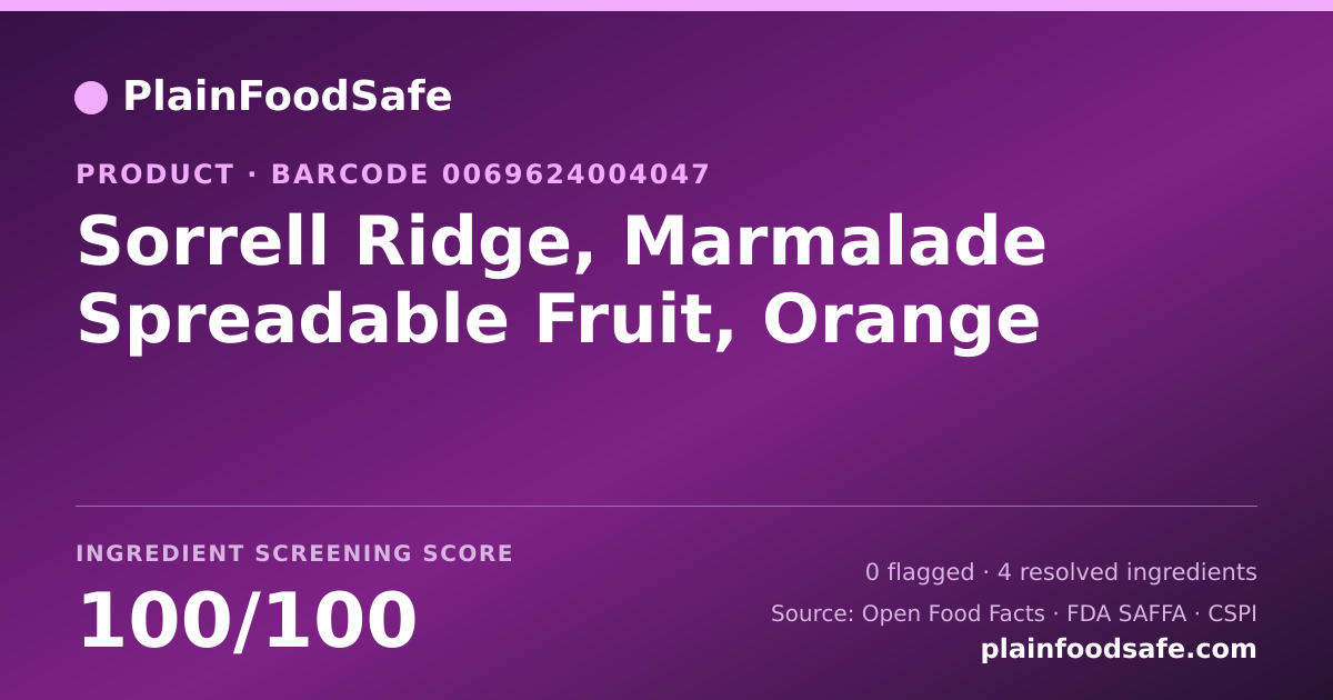Share card for Sorrell Ridge, Marmalade Spreadable Fruit, Orange Food Ingredient Profile