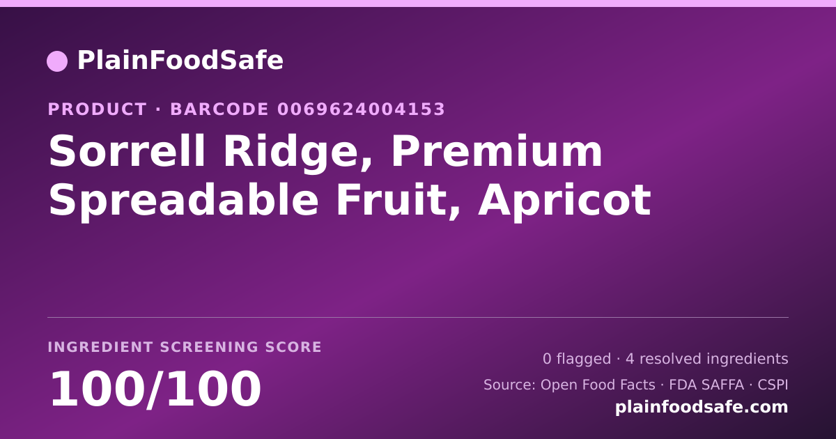 Share card for Sorrell Ridge, Premium Spreadable Fruit, Apricot Food Ingredient Profile