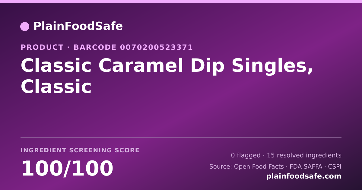Share card for Classic Caramel Dip Singles, Classic Food Ingredient Profile
