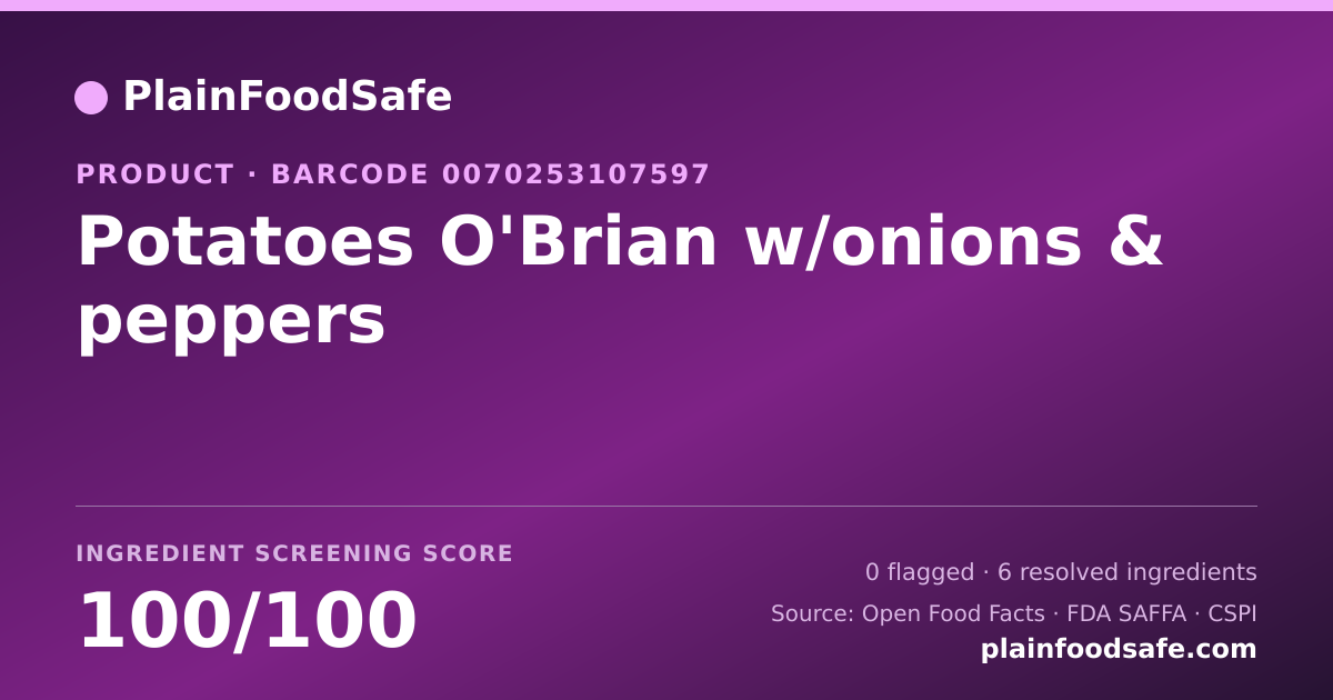 Share card for Potatoes O'Brian w/onions & peppers Food Ingredient Profile