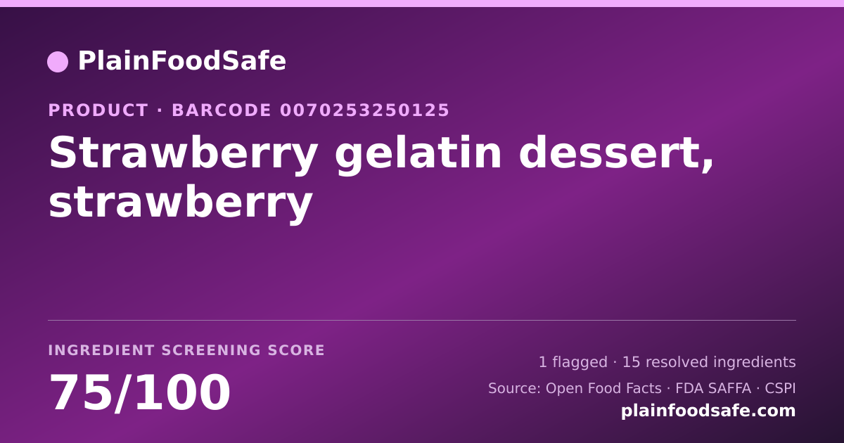 Share card for Strawberry gelatin dessert, strawberry Food Ingredient Profile