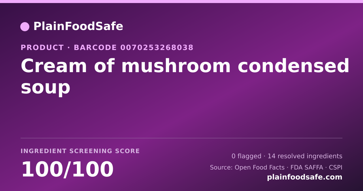 Share card for Cream of mushroom condensed soup Food Ingredient Profile