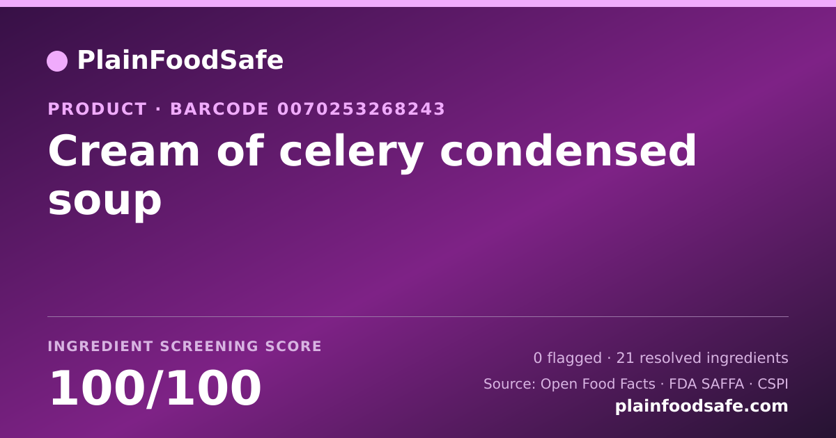 Share card for Cream of celery condensed soup Food Ingredient Profile