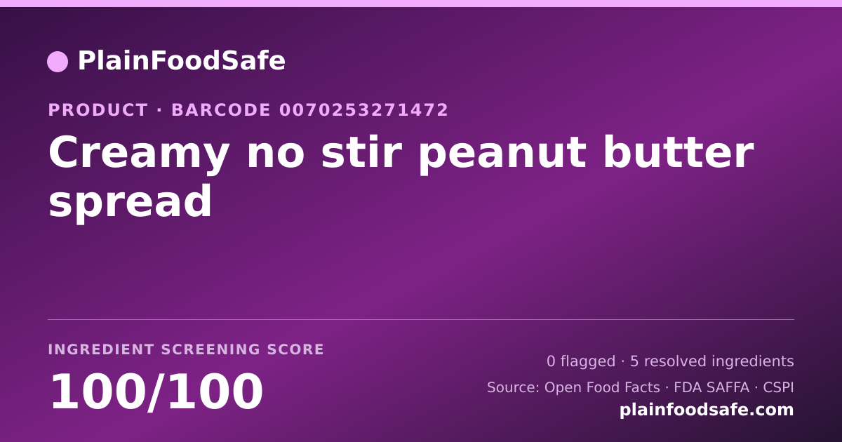 Share card for Creamy no stir peanut butter spread Food Ingredient Profile