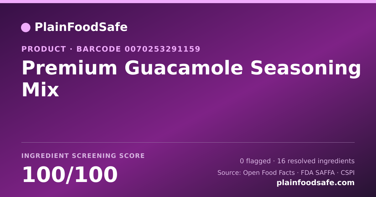 Share card for Premium Guacamole Seasoning Mix Food Ingredient Profile