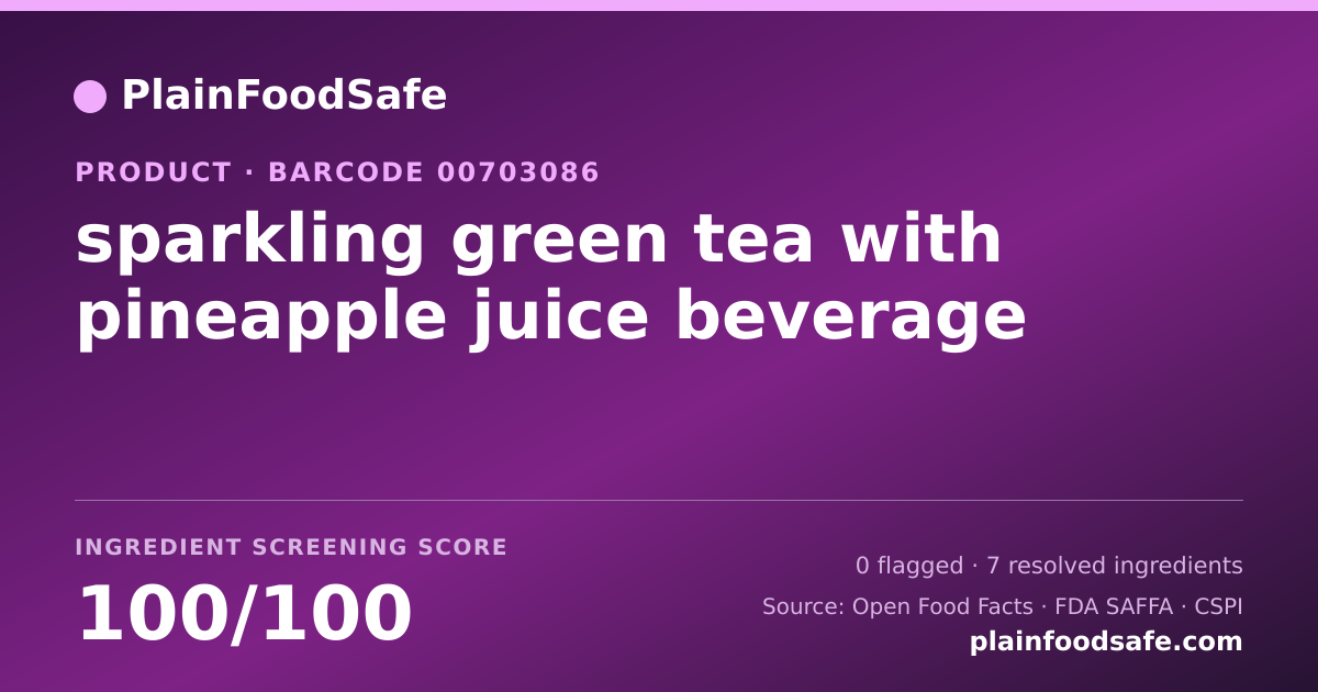 Share card for sparkling green tea with pineapple juice beverage Food Ingredient Profile