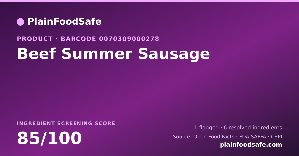 Share card for Beef Summer Sausage Food Ingredient Profile