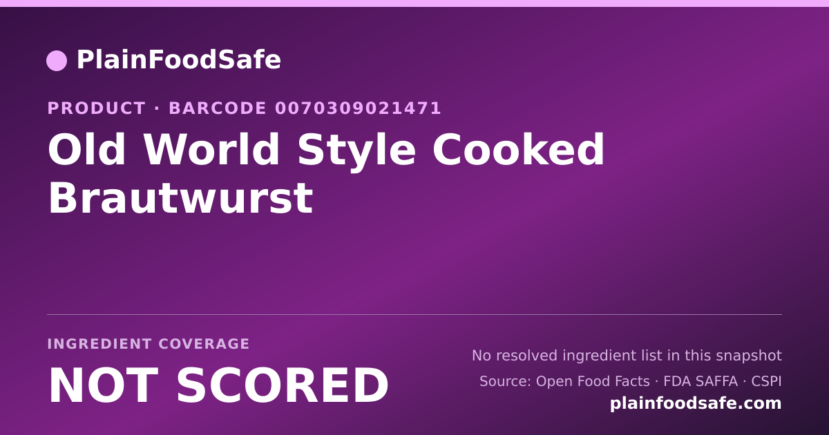 Share card for Old World Style Cooked Brautwurst Food Ingredient Profile