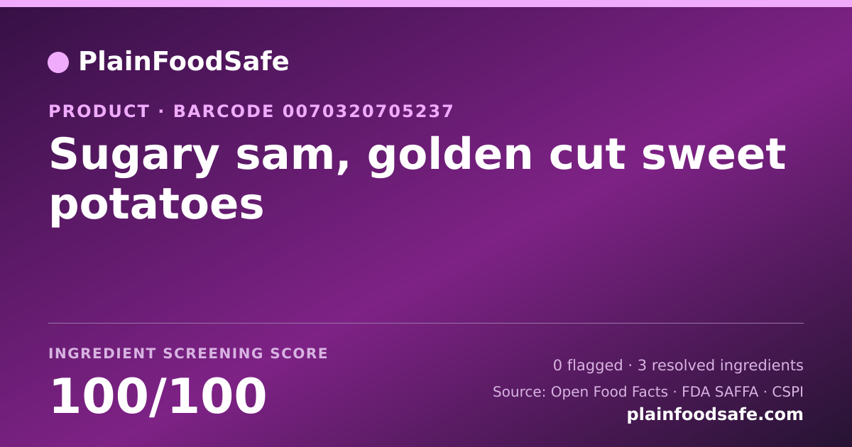 Share card for Sugary sam, golden cut sweet potatoes Food Ingredient Profile