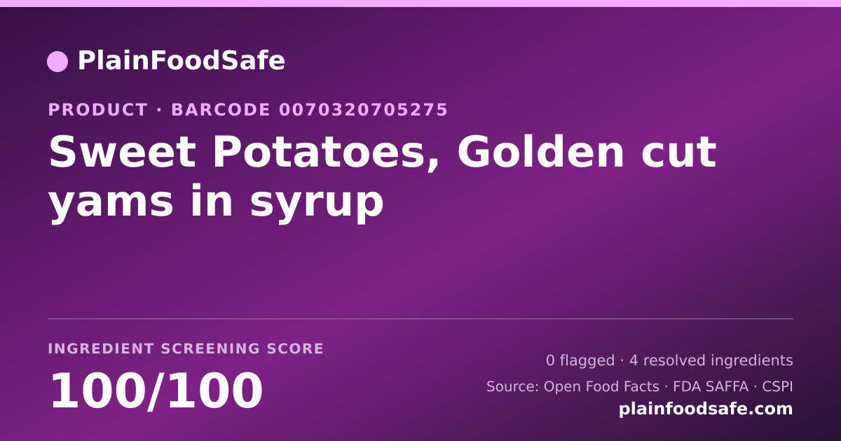 Share card for Sweet Potatoes, Golden cut yams in syrup Food Ingredient Profile