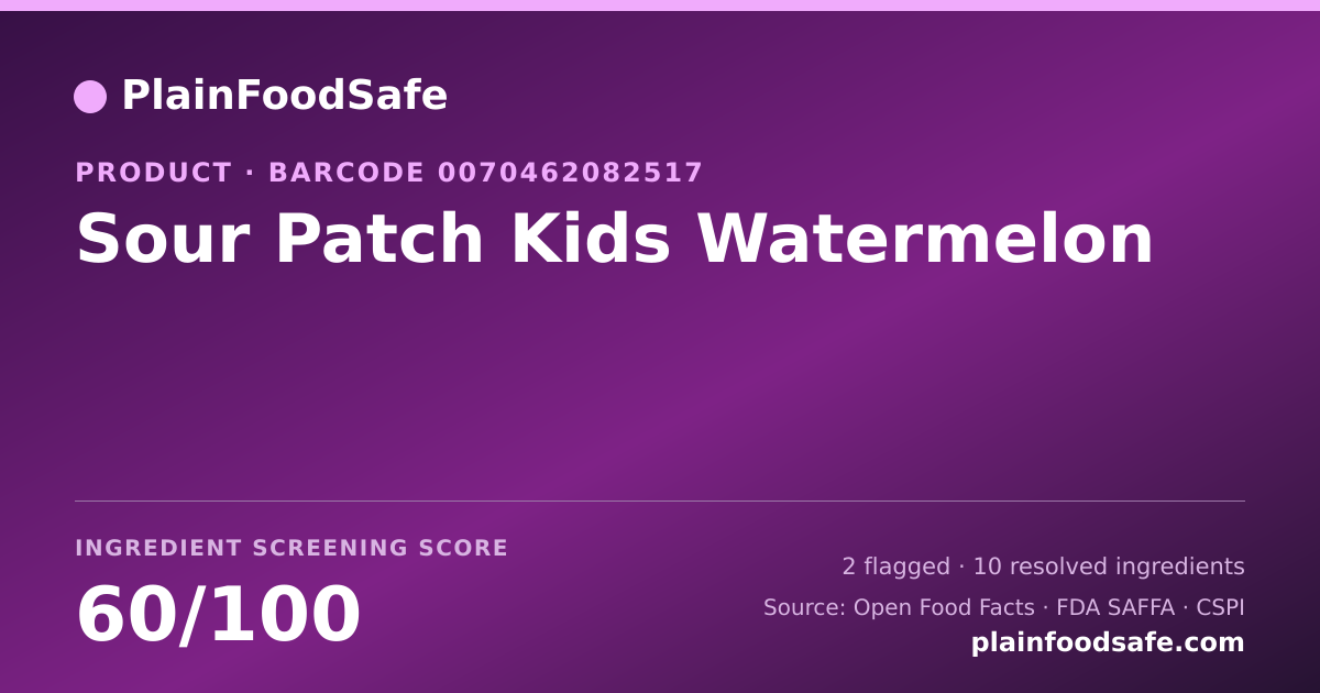 Share card for Sour Patch Kids Watermelon Food Ingredient Profile