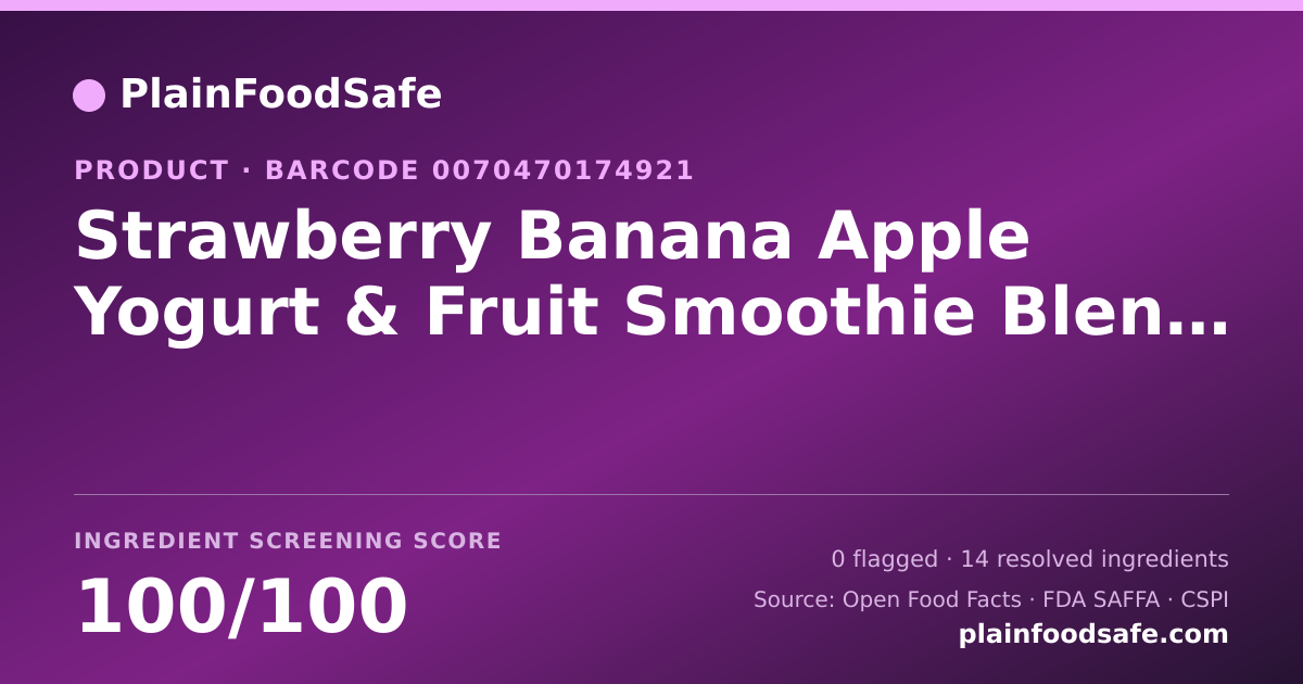 Share card for Strawberry Banana Apple Yogurt & Fruit Smoothie Blended Bowl, Strawberry Banana Apple Food Ingredient Profile