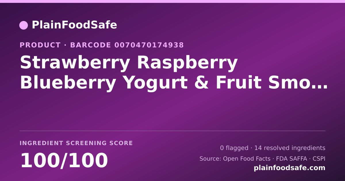 Share card for Strawberry Raspberry Blueberry Yogurt & Fruit Smoothie Blended Bowl, Strawberry Raspberry Blueberry Food Ingredient Profile