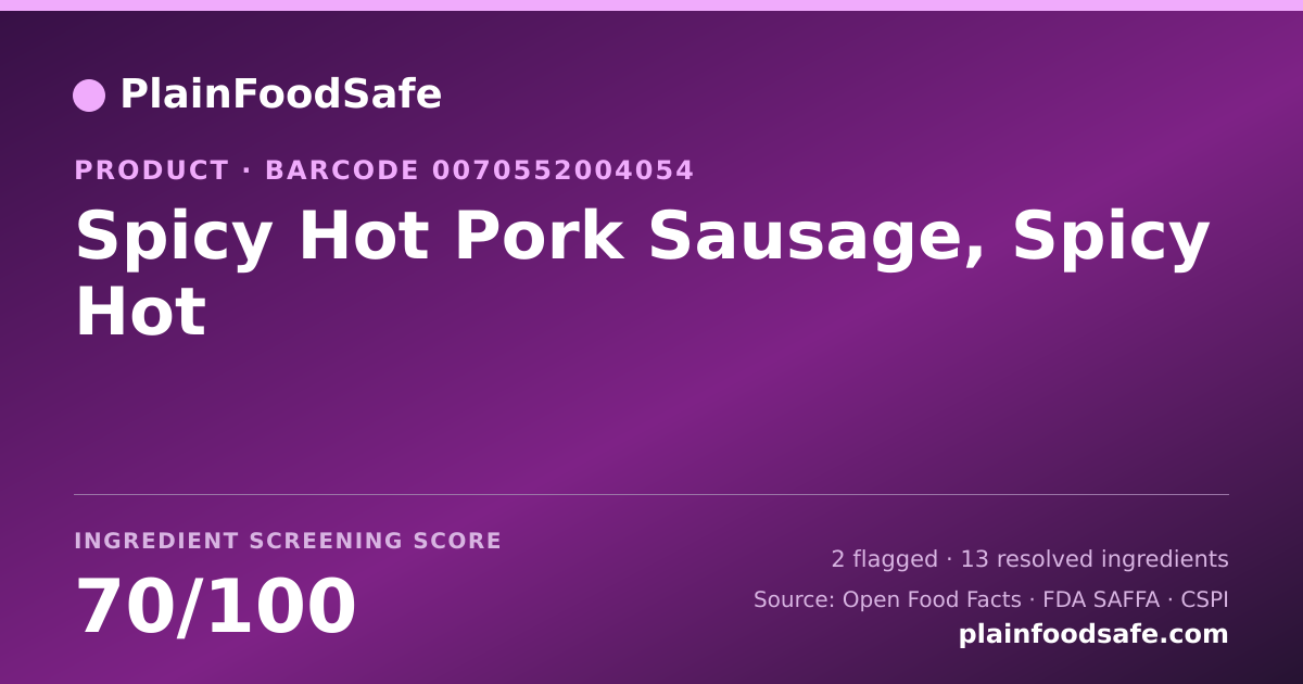 Share card for Spicy Hot Pork Sausage, Spicy Hot Food Ingredient Profile