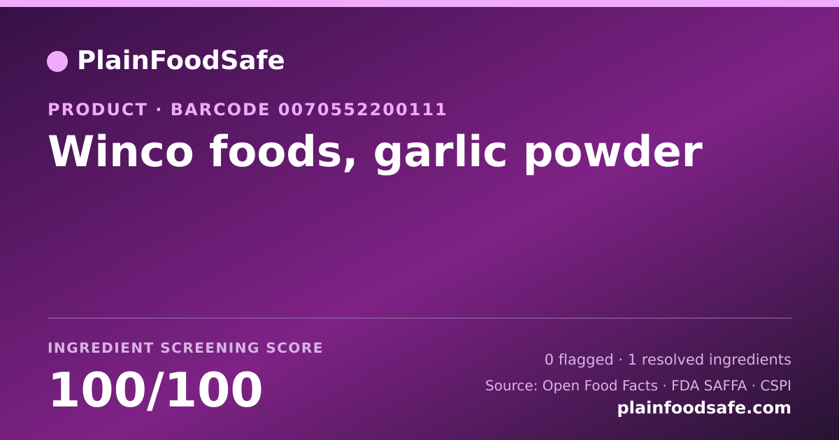 Share card for Winco foods, garlic powder Food Ingredient Profile