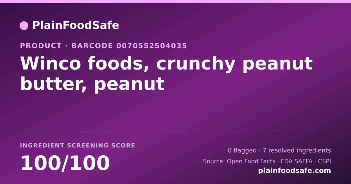 Share card for Winco foods, crunchy peanut butter, peanut Food Ingredient Profile