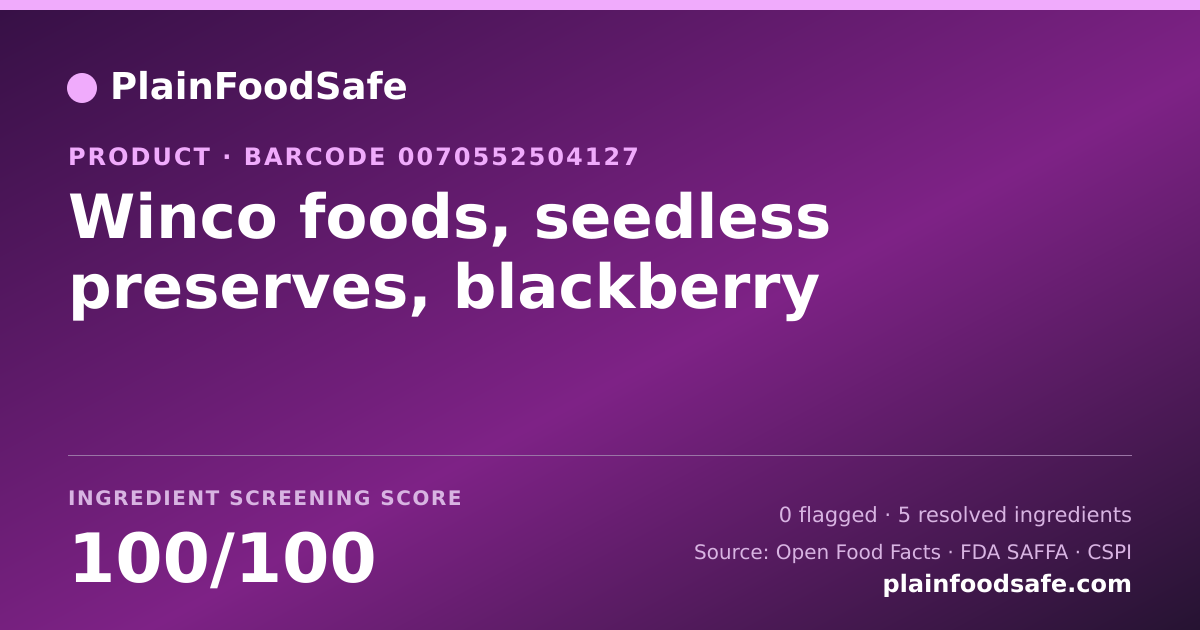 Share card for Winco foods, seedless preserves, blackberry Food Ingredient Profile