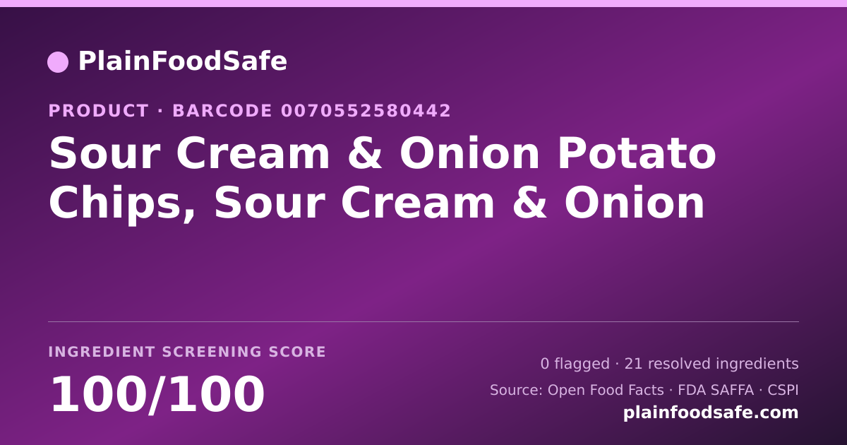 Share card for Sour Cream & Onion Potato Chips, Sour Cream & Onion Food Ingredient Profile