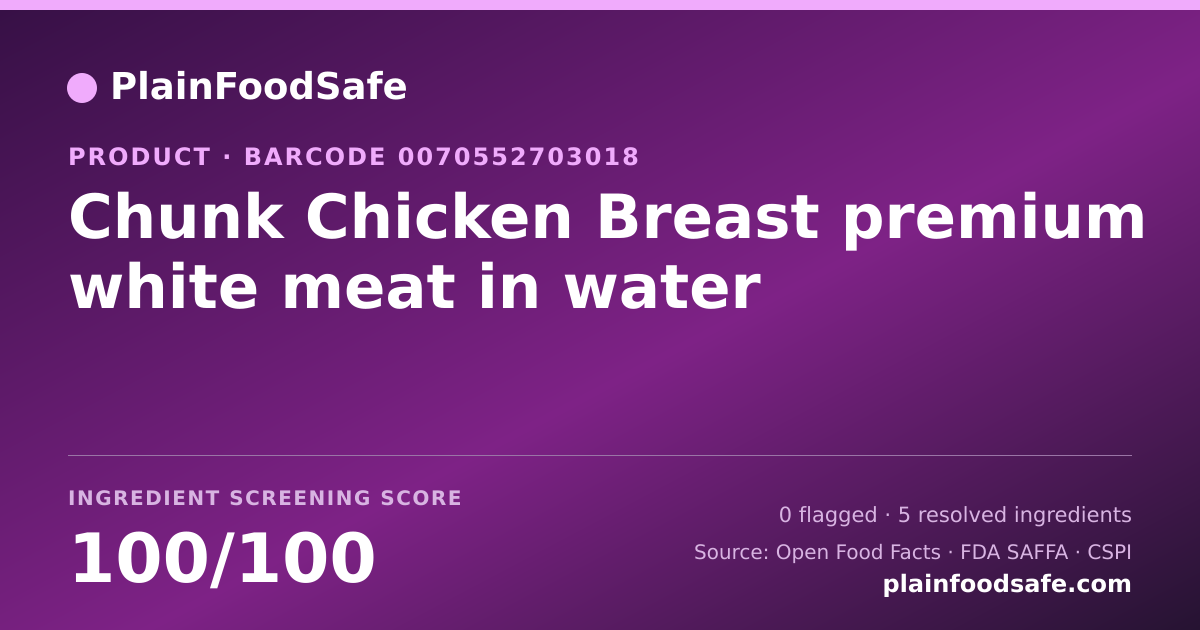 Share card for Chunk Chicken Breast premium white meat in water Food Ingredient Profile