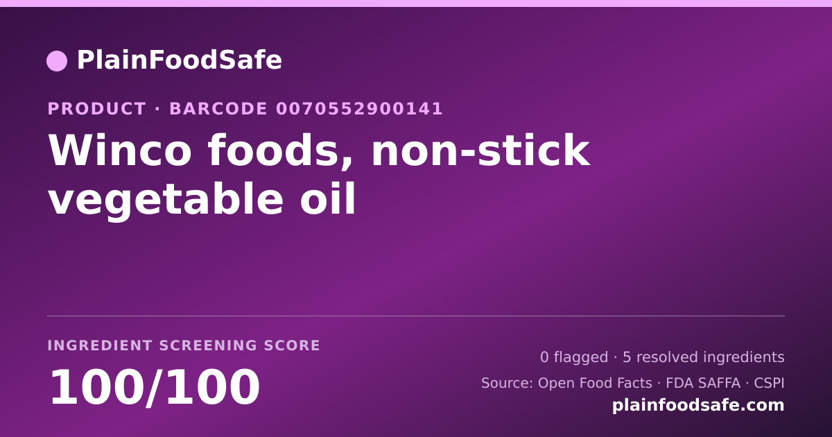 Share card for Winco foods, non-stick vegetable oil Food Ingredient Profile