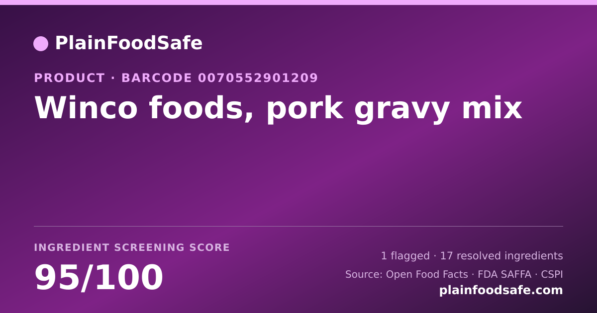Share card for Winco foods, pork gravy mix Food Ingredient Profile