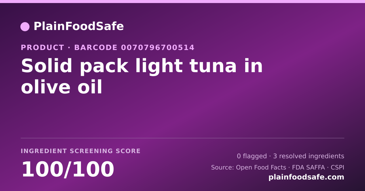 Share card for Solid pack light tuna in olive oil Food Ingredient Profile
