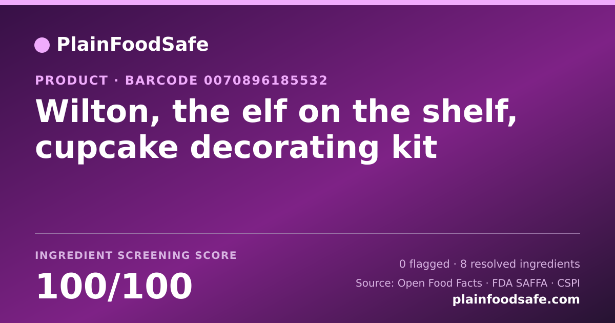 Share card for Wilton, the elf on the shelf, cupcake decorating kit Food Ingredient Profile