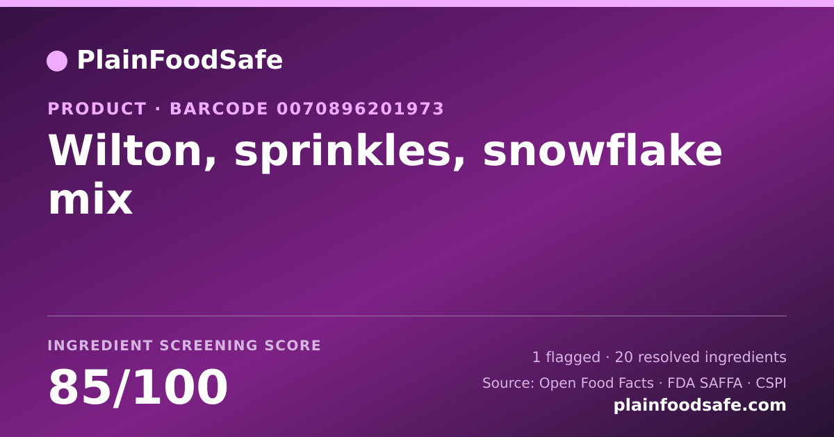 Share card for Wilton, sprinkles, snowflake mix Food Ingredient Profile