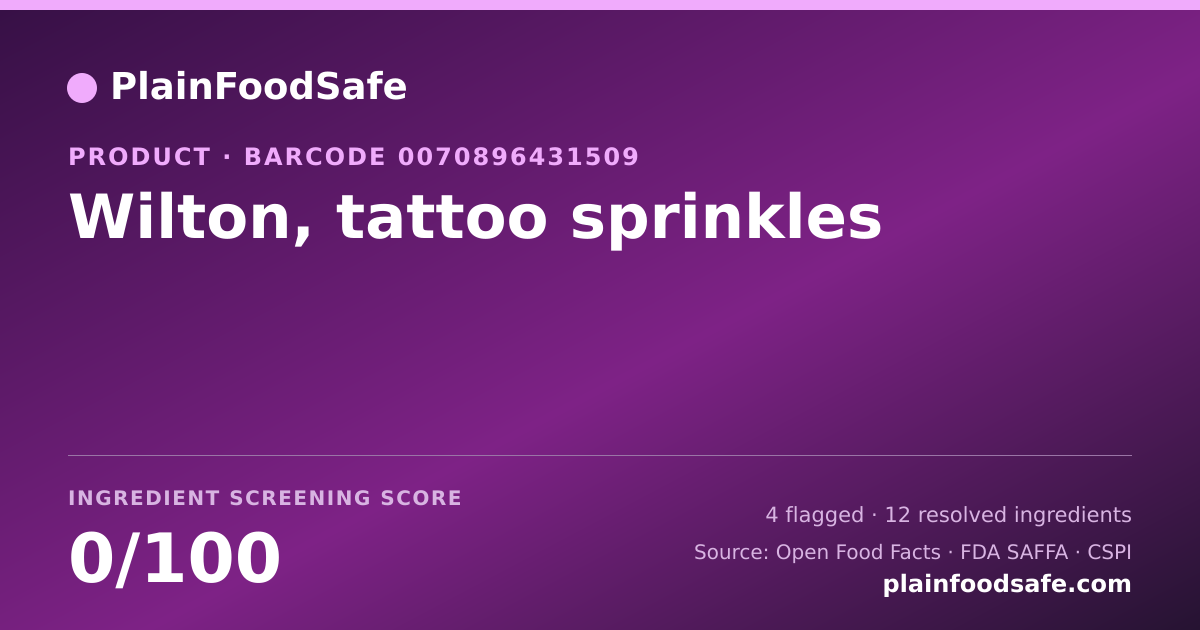 Share card for Wilton, tattoo sprinkles Food Ingredient Profile