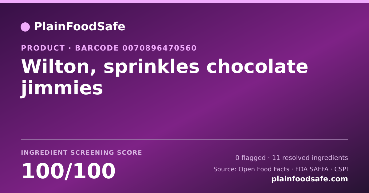 Share card for Wilton, sprinkles chocolate jimmies Food Ingredient Profile
