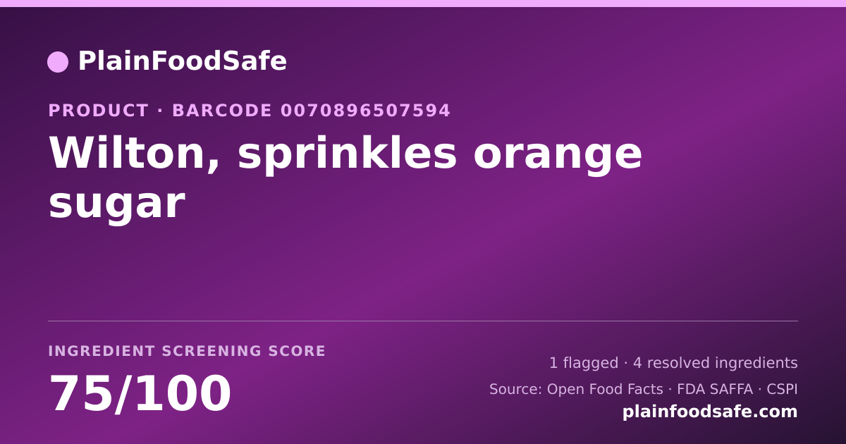Share card for Wilton, sprinkles orange sugar Food Ingredient Profile