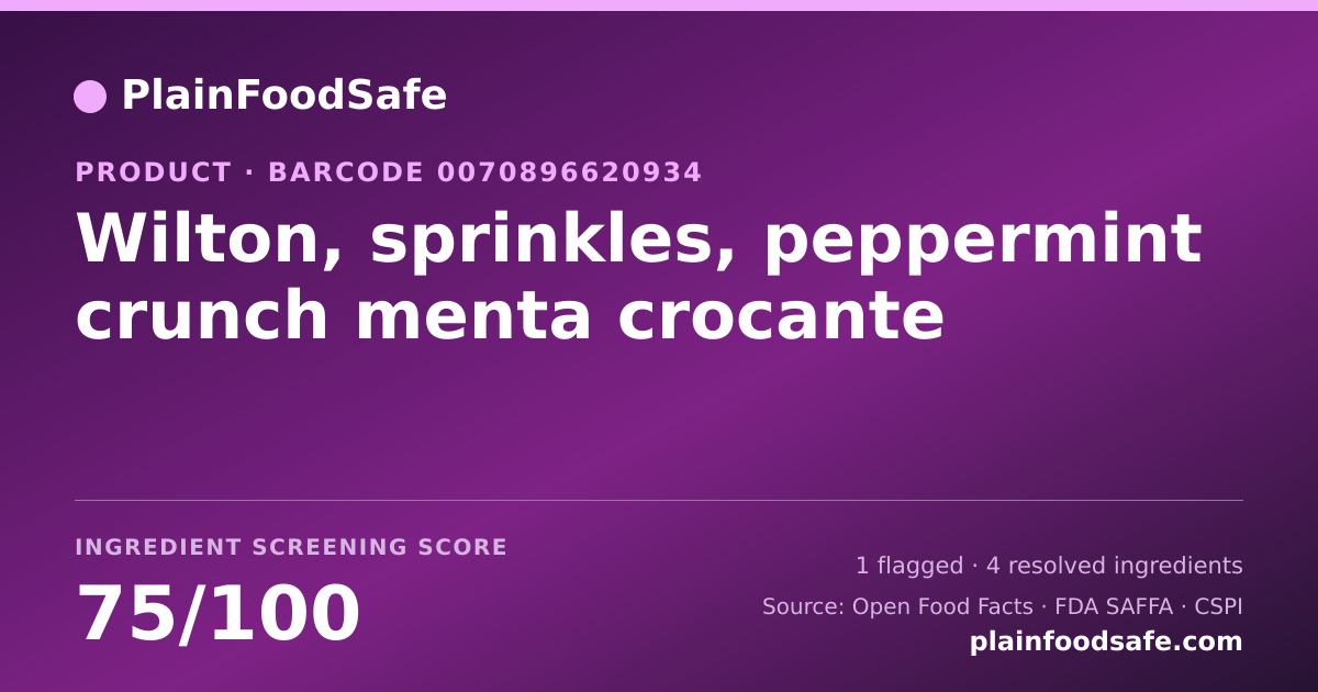 Share card for Wilton, sprinkles, peppermint crunch menta crocante Food Ingredient Profile