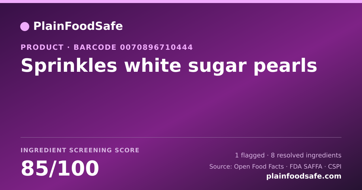Share card for Sprinkles white sugar pearls Food Ingredient Profile
