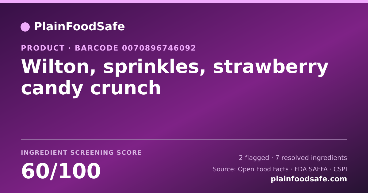 Share card for Wilton, sprinkles, strawberry candy crunch Food Ingredient Profile