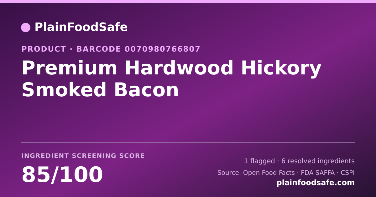 Share card for Premium Hardwood Hickory Smoked Bacon Food Ingredient Profile